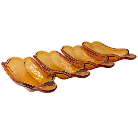 4 Amber Glass Banana Split Boat Sundae Dishes Set Vintage 70s 80s‎ Indiana Glass - Picture 16 of 16